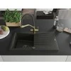Granitinė virtuvinė plautuvė Mexen Cesar su maišytuvu ir sifonu, Metallic juodas/auksinis+Juodas/Gold