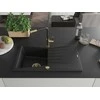 Granitinė virtuvinė plautuvė Mexen Cesar su maišytuvu ir sifonu, Metallic juodas/sidabrinis+Juodas/Gold