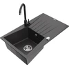 Granitinė virtuvinė plautuvė Mexen Cesar su maišytuvu ir sifonu, Juodas granite+Juodas