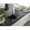Granitinė virtuvinė plautuvė Mexen Cesar su maišytuvu ir sifonu, Metallic juodas/sidabrinis+Chrome