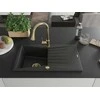 Granitinė virtuvinė plautuvė Mexen Cesar su maišytuvu ir sifonu, Metallic juodas/sidabrinis+Gold