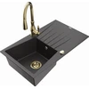 Granitinė virtuvinė plautuvė Mexen Cesar su maišytuvu ir sifonu, Juodas granite+Gold