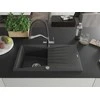 Granitinė virtuvinė plautuvė Mexen Cesar su maišytuvu ir sifonu, Juodas granite+Juodas/Chrome