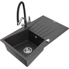 Granitinė virtuvinė plautuvė Mexen Cesar su maišytuvu ir sifonu, Juodas granite+Juodas/Chrome