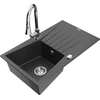Granitinė virtuvinė plautuvė Mexen Cesar su maišytuvu ir sifonu, Juodas granite+Chrome