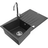 Granitinė virtuvinė plautuvė Mexen Cesar su maišytuvu ir sifonu, Juodas granite+Chrome
