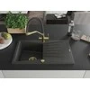 Granitinė virtuvinė plautuvė Mexen Cesar su maišytuvu ir sifonu, Juodas granite+Juodas/Gold