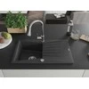 Granitinė virtuvinė plautuvė Mexen Cesar su maišytuvu ir sifonu, Juodas granite+Chrome