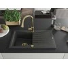 Granitinė virtuvinė plautuvė Mexen Cesar su maišytuvu ir sifonu, Juodas granite+Gold
