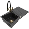 Granitinė virtuvinė plautuvė Mexen Cesar su maišytuvu ir sifonu, Metallic juodas/sidabrinis+Juodas/Gold