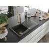 Granitinė virtuvinė plautuvė Mexen Cesar su maišytuvu ir sifonu, Juodas granite+Gold