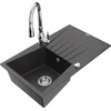 Granitinė virtuvinė plautuvė Mexen Cesar su maišytuvu ir sifonu, Juodas granite+Chrome