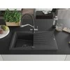 Granitinė virtuvinė plautuvė Mexen Cesar su maišytuvu ir sifonu, Juodas granite+Juodas/Chrome