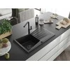 Granitinė virtuvinė plautuvė Mexen Cesar su maišytuvu ir sifonu, Metallic juodas/sidabrinis+Juodas