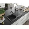 Granitinė virtuvinė plautuvė Mexen Cesar su maišytuvu ir sifonu, Juodas granite+Juodas