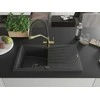 Granitinė virtuvinė plautuvė Mexen Cesar su maišytuvu ir sifonu, Juodas granite+Juodas/Gold