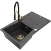 Granitinė virtuvinė plautuvė Mexen Cesar su maišytuvu ir sifonu, Juodas granite+Juodas/Gold