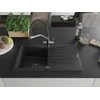 Granitinė virtuvinė plautuvė Mexen Cesar su maišytuvu ir sifonu, Metallic juodas/sidabrinis+Juodas/Chrome
