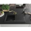 Granitinė virtuvinė plautuvė Mexen Cesar su maišytuvu ir sifonu, Metallic juodas/sidabrinis+Juodas/Gold