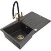Granitinė virtuvinė plautuvė Mexen Cesar su maišytuvu ir sifonu, Juodas granite+Juodas/Gold