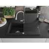 Granitinė virtuvinė plautuvė Mexen Cesar su maišytuvu ir sifonu, Metallic juodas/sidabrinis+Chrome