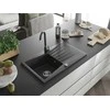 Granitinė virtuvinė plautuvė Mexen Cesar su maišytuvu ir sifonu, Juodas granite
