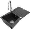 Granitinė virtuvinė plautuvė Mexen Cesar su maišytuvu ir sifonu, Metallic juodas/sidabrinis+Chrome
