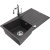 Granitinė virtuvinė plautuvė Mexen Cesar su maišytuvu ir sifonu, Juodas granite+Chrome