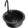 Granitinė virtuvinė plautuvė Mexen Diego su maišytuvu ir sifonu, Metallic juodas/sidabrinis+Juodas(B)