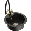 Granitinė virtuvinė plautuvė Mexen Diego su maišytuvu ir sifonu, Metallic juodas/auksinis+Juodas/Gold
