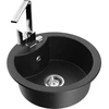 Granitinė virtuvinė plautuvė Mexen Diego su maišytuvu ir sifonu, Metallic juodas/sidabrinis+Chrome