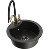Granitinė virtuvinė plautuvė Mexen Diego su maišytuvu ir sifonu, Metallic juodas/auksinis+Juodas/Gold