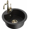 Granitinė virtuvinė plautuvė Mexen Diego su maišytuvu ir sifonu, Metallic juodas/sidabrinis+Gold