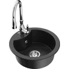 Granitinė virtuvinė plautuvė Mexen Diego su maišytuvu ir sifonu, Metallic juodas/sidabrinis+Chrome