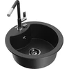 Granitinė virtuvinė plautuvė Mexen Diego su maišytuvu ir sifonu, Metallic juodas/sidabrinis+Juodas/Chrome