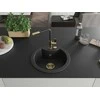 Granitinė virtuvinė plautuvė Mexen Diego su maišytuvu ir sifonu, Metallic juodas/sidabrinis+Juodas/Gold