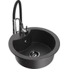Granitinė virtuvinė plautuvė Mexen Diego su maišytuvu ir sifonu, Juodas granite+Juodas/Chrome