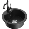 Granitinė virtuvinė plautuvė Mexen Diego su maišytuvu ir sifonu, Metallic juodas/sidabrinis+Juodas