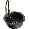 Granitinė virtuvinė plautuvė Mexen Diego su maišytuvu ir sifonu, Metallic juodas/sidabrinis+Juodas/Gold