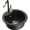 Granitinė virtuvinė plautuvė Mexen Diego su maišytuvu ir sifonu, Metallic juodas/auksinis+Juodas/Gold