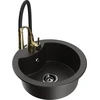 Granitinė virtuvinė plautuvė Mexen Diego su maišytuvu ir sifonu, Metallic juodas/auksinis+Juodas/Gold