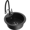 Granitinė virtuvinė plautuvė Mexen Diego su maišytuvu ir sifonu, Metallic juodas/sidabrinis+Juodas/Chrome
