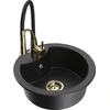 Granitinė virtuvinė plautuvė Mexen Diego su maišytuvu ir sifonu, Metallic juodas/sidabrinis+Juodas/Gold