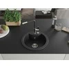 Granitinė virtuvinė plautuvė Mexen Diego su maišytuvu ir sifonu, Metallic juodas/sidabrinis+Juodas/Chrome