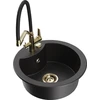 Granitinė virtuvinė plautuvė Mexen Diego su maišytuvu ir sifonu, Metallic juodas/sidabrinis+Juodas/Gold