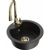 Granitinė virtuvinė plautuvė Mexen Diego su maišytuvu ir sifonu, Metallic juodas/auksinis+Gold