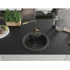 Granitinė virtuvinė plautuvė Mexen Diego su maišytuvu ir sifonu, Juodas granite+Juodas granite/Gold
