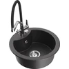 Granitinė virtuvinė plautuvė Mexen Diego su maišytuvu ir sifonu, Juodas granite+Juodas/Chrome