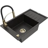 Granitinė virtuvinė plautuvė Mexen Elias su maišytuvu ir sifonu, Metallic juodas/auksinis+Juodas/Gold