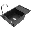Granitinė virtuvinė plautuvė Mexen Elias su maišytuvu ir sifonu, Metallic juodas/sidabrinis+Chrome